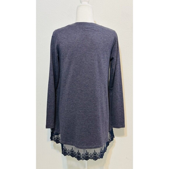 LOGO Lounge by Lori Goldstein Size XS V-Neck Zip Up Sweater Cardigan Lace Hem - Picture 7 of 12